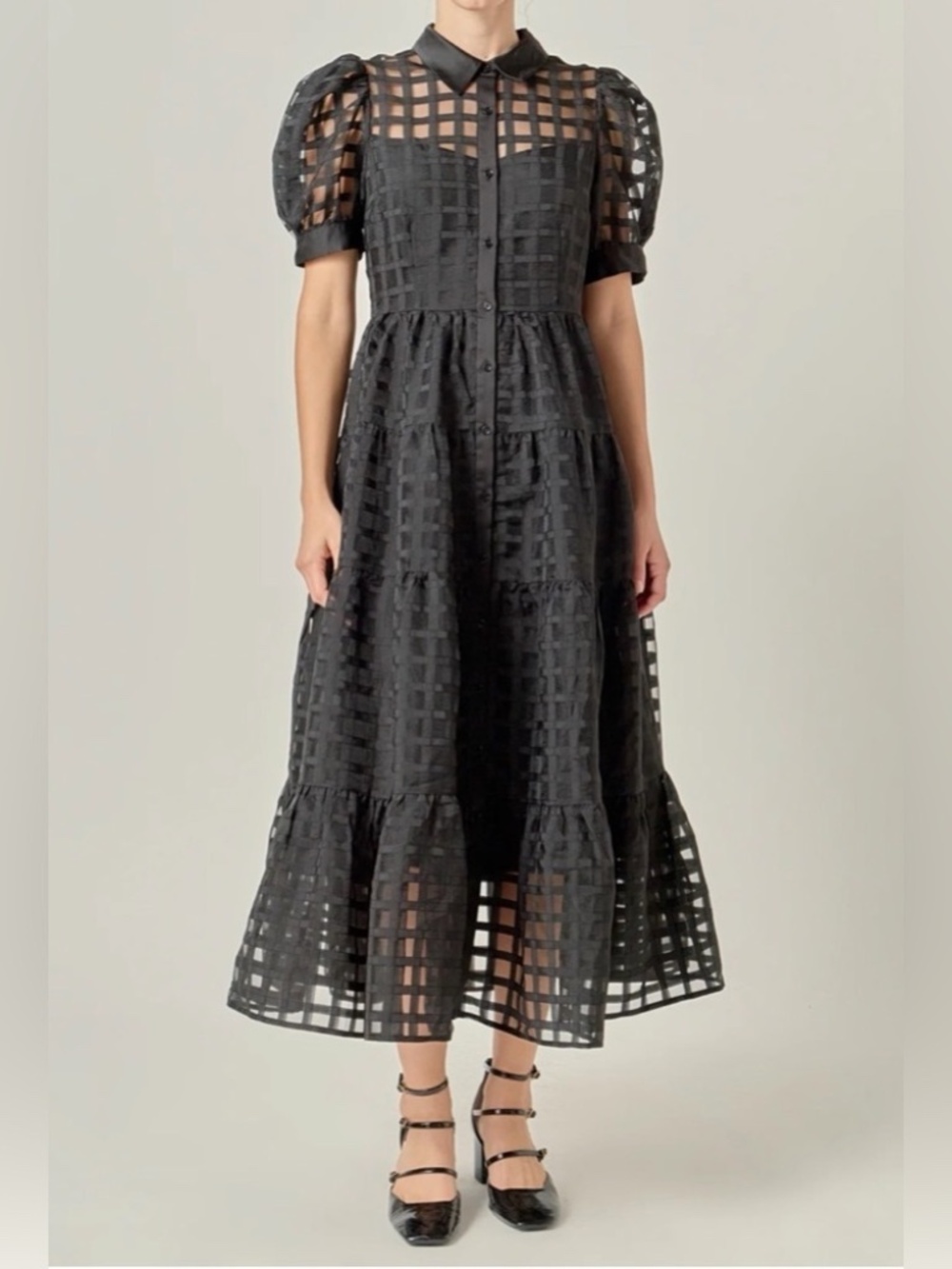 English Factory Sheer Black Checkered Dress PREOWNED/USED